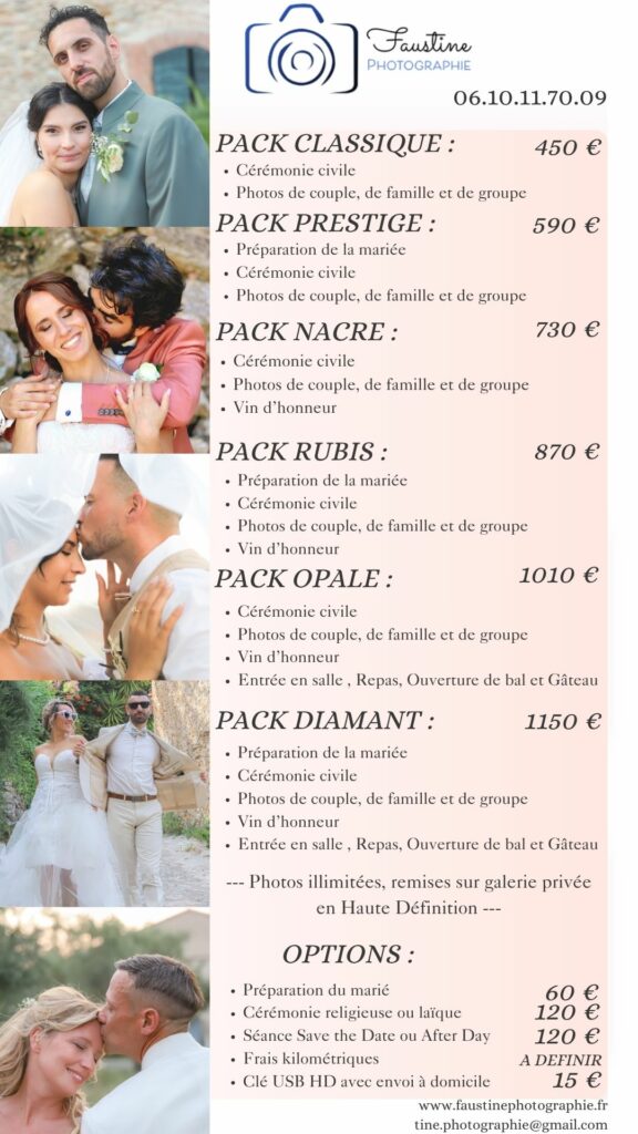 tarifs mariage